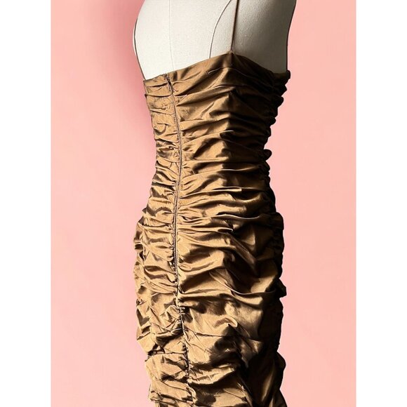 Cachet Gold Ruched Prom Dress - mordernwear.com